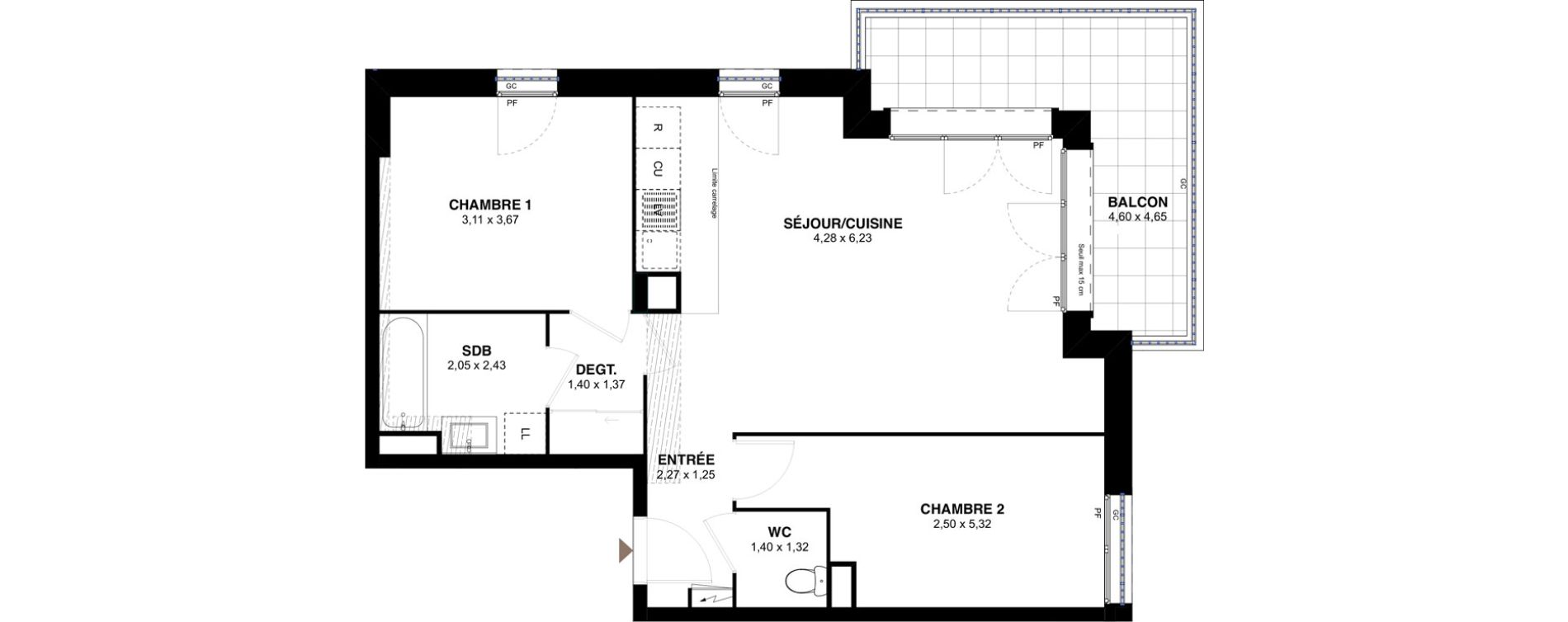 Appartement T3 de 63,33 m2 &agrave; L'Ha&yuml;-Les-Roses Lallier
