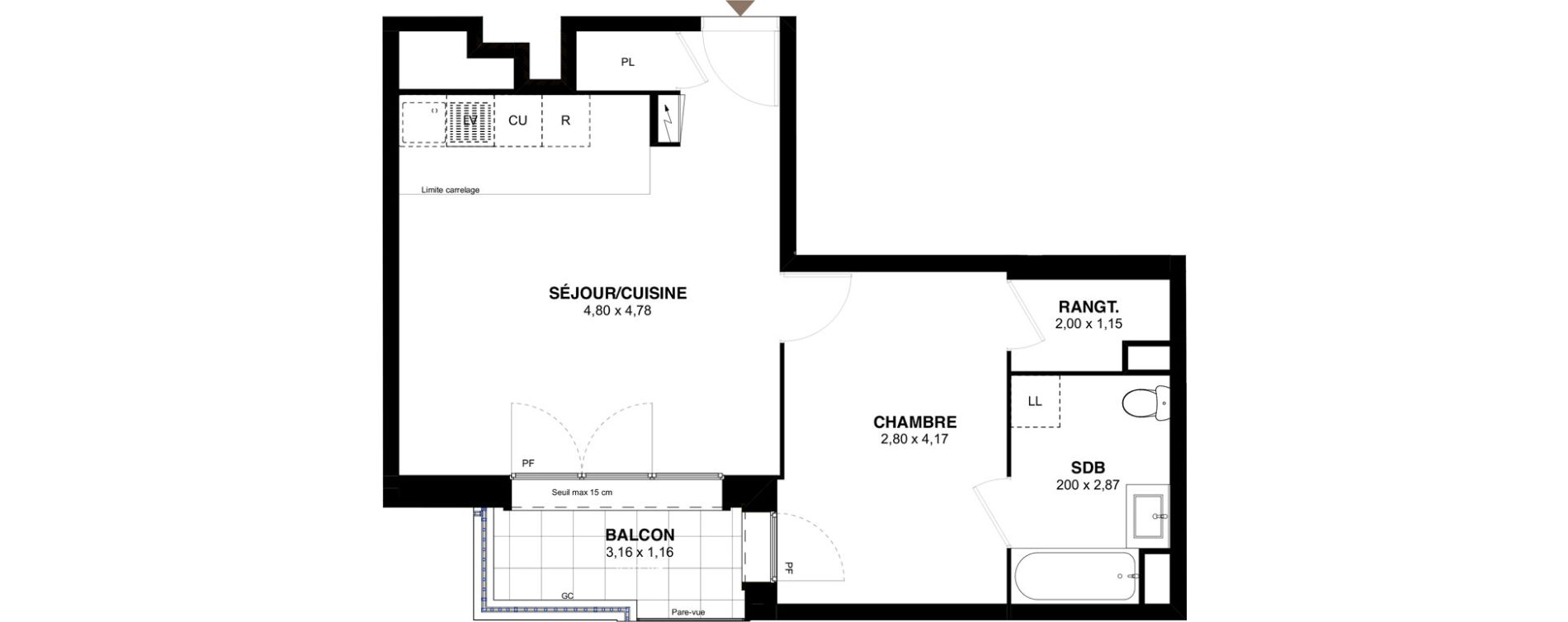 Appartement T2 de 44,02 m2 &agrave; L'Ha&yuml;-Les-Roses Lallier