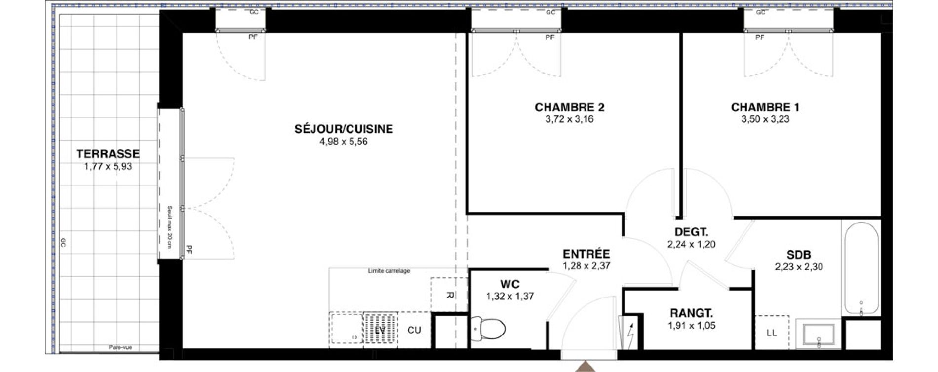 Appartement T3 de 66,20 m2 &agrave; L'Ha&yuml;-Les-Roses Lallier