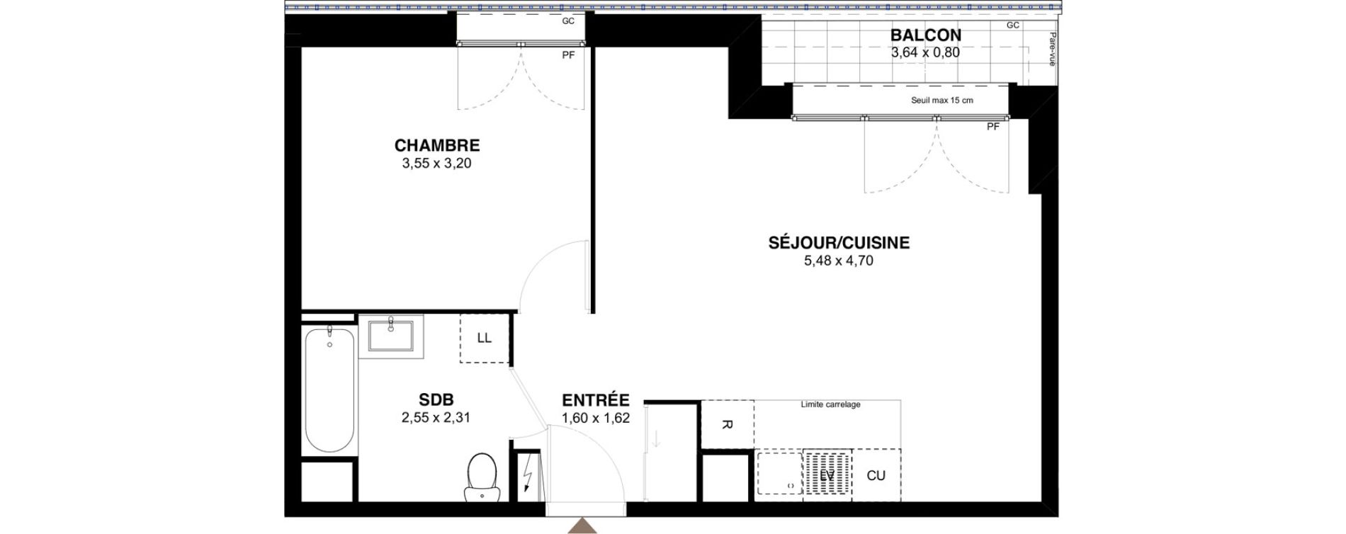 Appartement T2 de 45,47 m2 &agrave; L'Ha&yuml;-Les-Roses Lallier