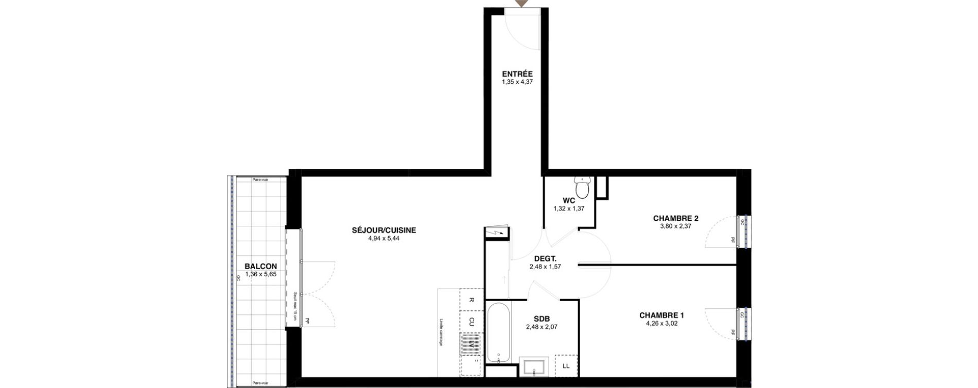 Appartement T3 de 68,20 m2 &agrave; L'Ha&yuml;-Les-Roses Lallier