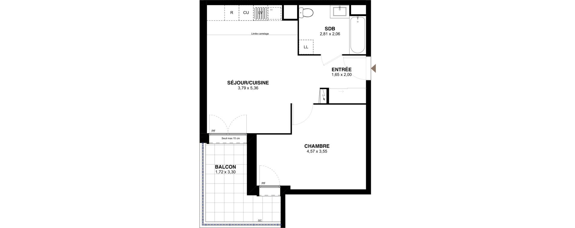 Appartement T2 de 44,65 m2 &agrave; L'Ha&yuml;-Les-Roses Lallier