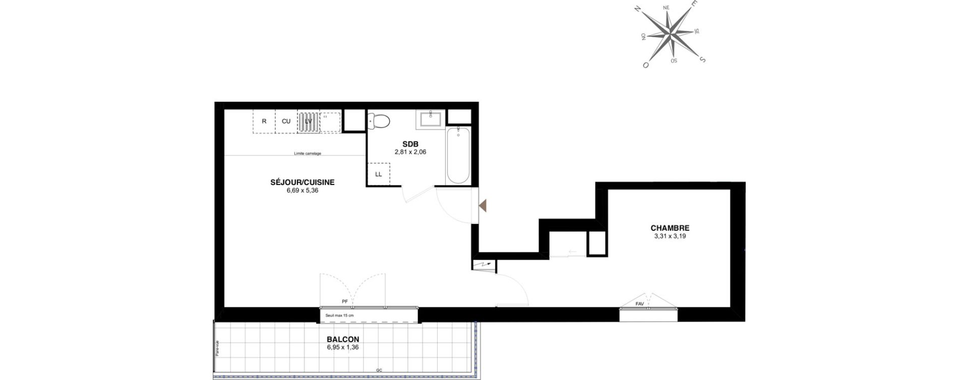 Appartement T2 de 50,80 m2 &agrave; L'Ha&yuml;-Les-Roses Lallier
