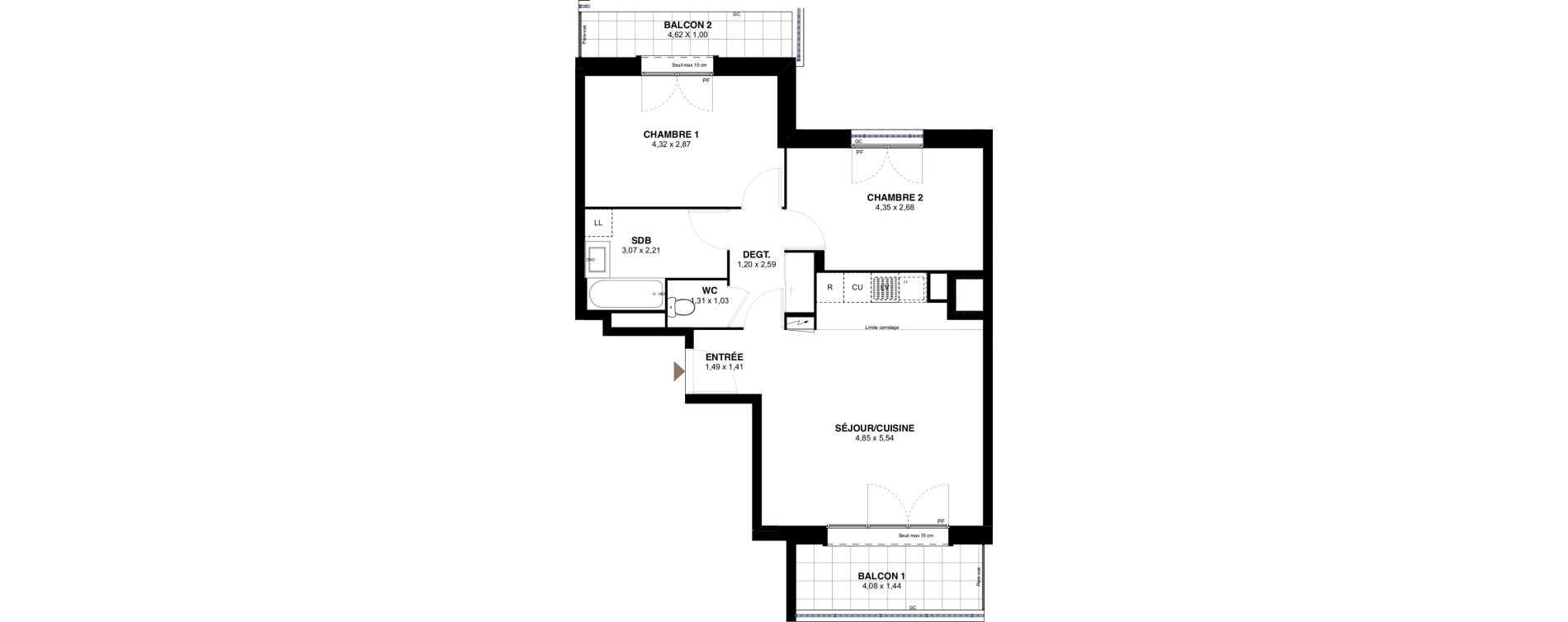 Appartement T3 de 61,02 m2 &agrave; L'Ha&yuml;-Les-Roses Lallier