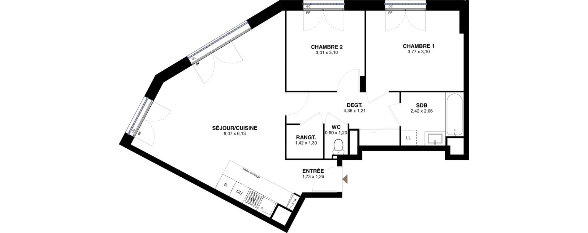 Appartement T3 de 66,29 m2 &agrave; L'Ha&yuml;-Les-Roses Lallier