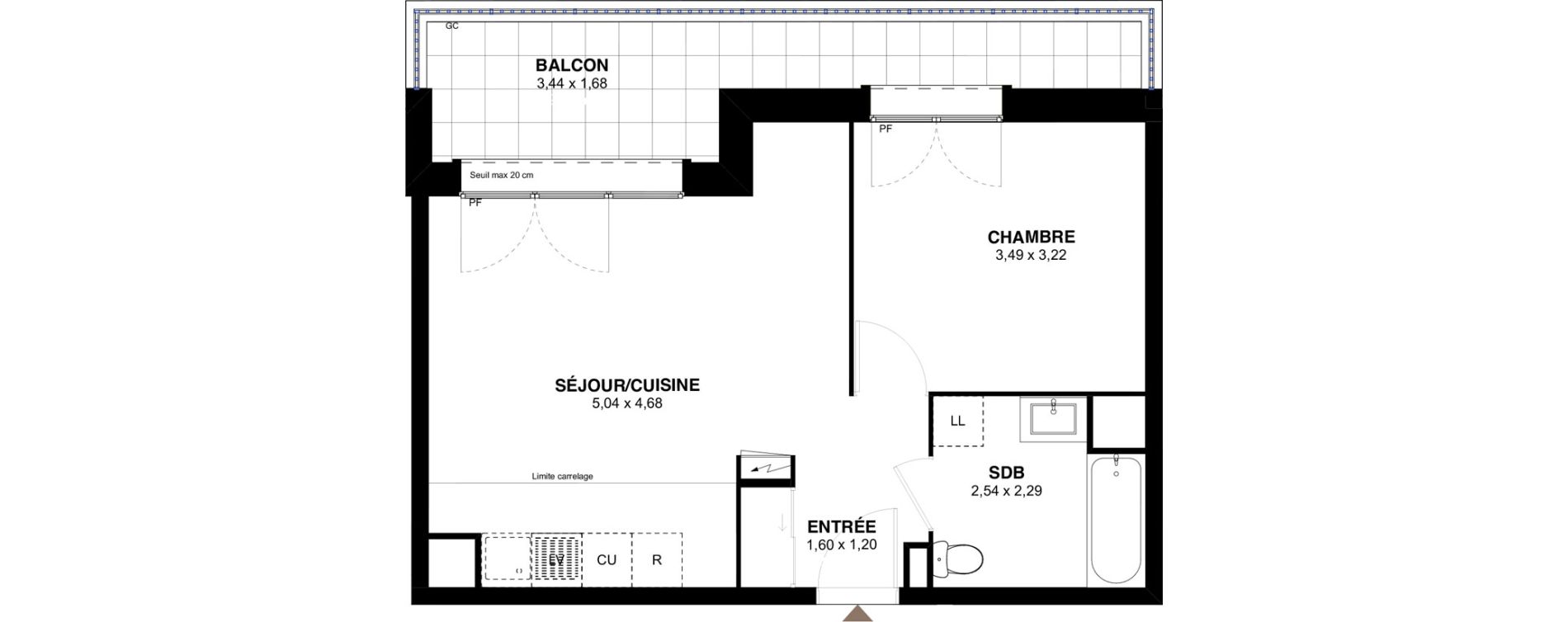 Appartement T2 de 42,47 m2 &agrave; L'Ha&yuml;-Les-Roses Lallier