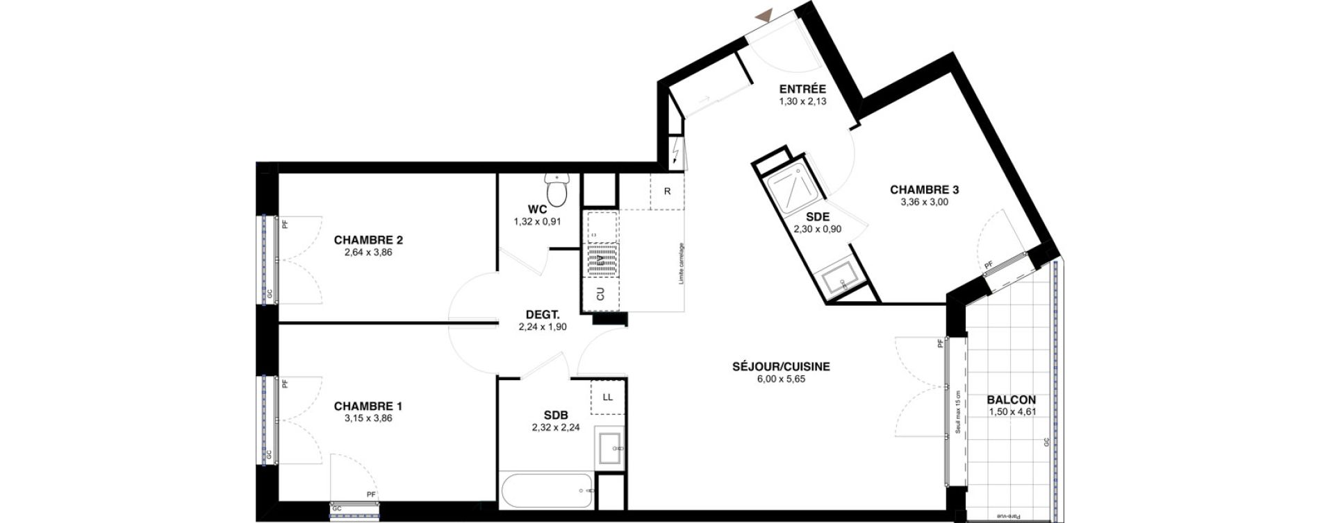Appartement T4 de 79,96 m2 &agrave; L'Ha&yuml;-Les-Roses Lallier