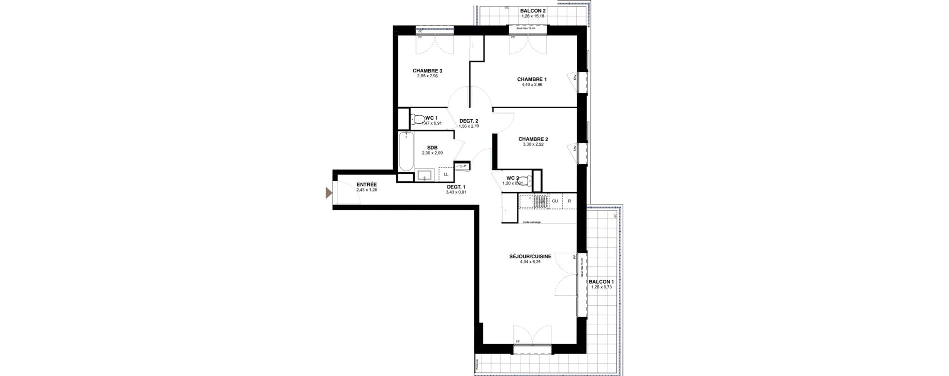 Appartement T4 de 75,16 m2 &agrave; L'Ha&yuml;-Les-Roses Lallier