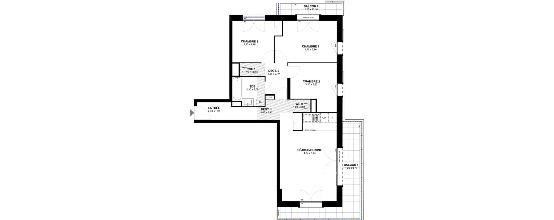 Appartement T4 de 75,16 m2 &agrave; L'Ha&yuml;-Les-Roses Lallier