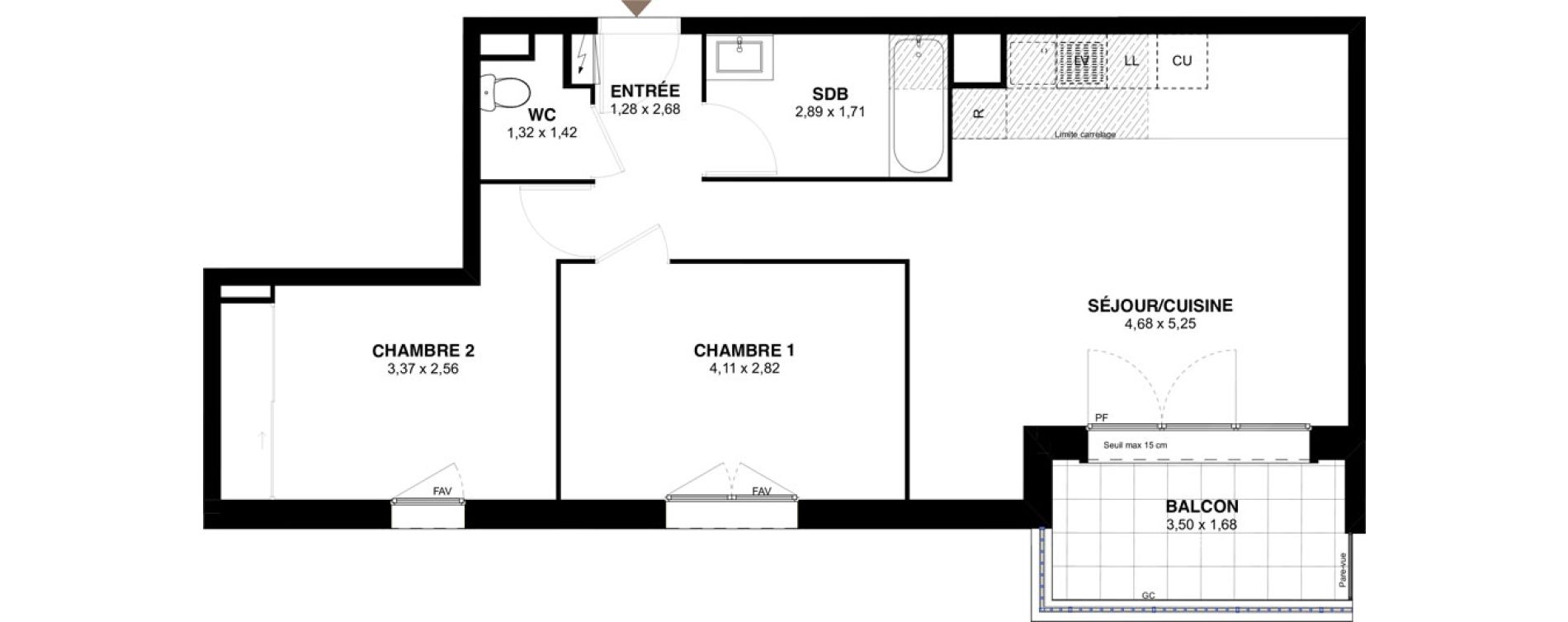Appartement T3 de 60,19 m2 &agrave; L'Ha&yuml;-Les-Roses Lallier