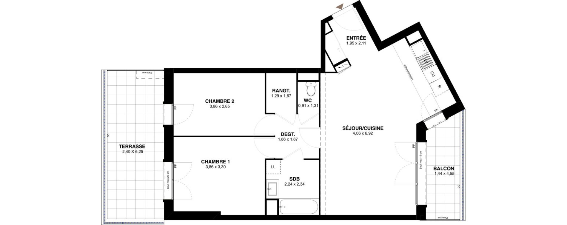 Appartement T3 de 68,98 m2 &agrave; L'Ha&yuml;-Les-Roses Lallier