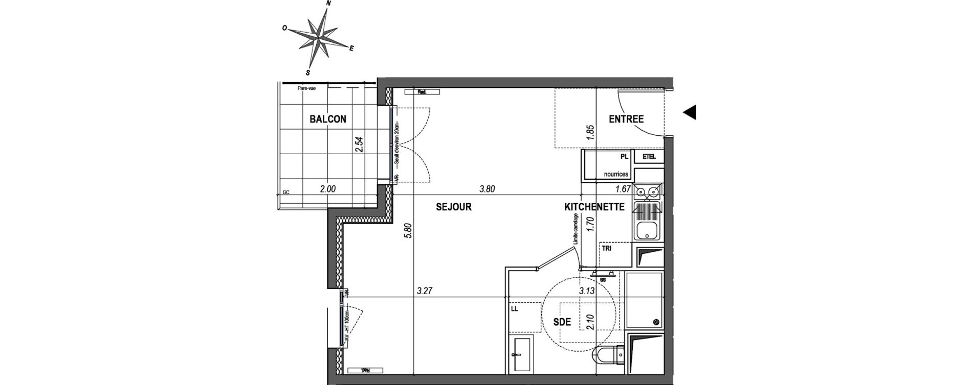 Appartement T1 de 32,45 m2 &agrave; L'Ha&yuml;-Les-Roses Paul hochart