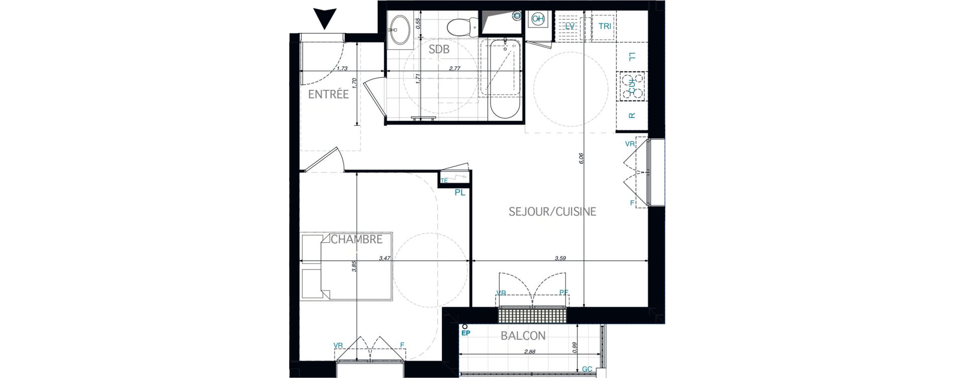 Appartement T2 de 43,40 m2 &agrave; Limeil-Br&eacute;vannes O c&oelig;ur de limeil