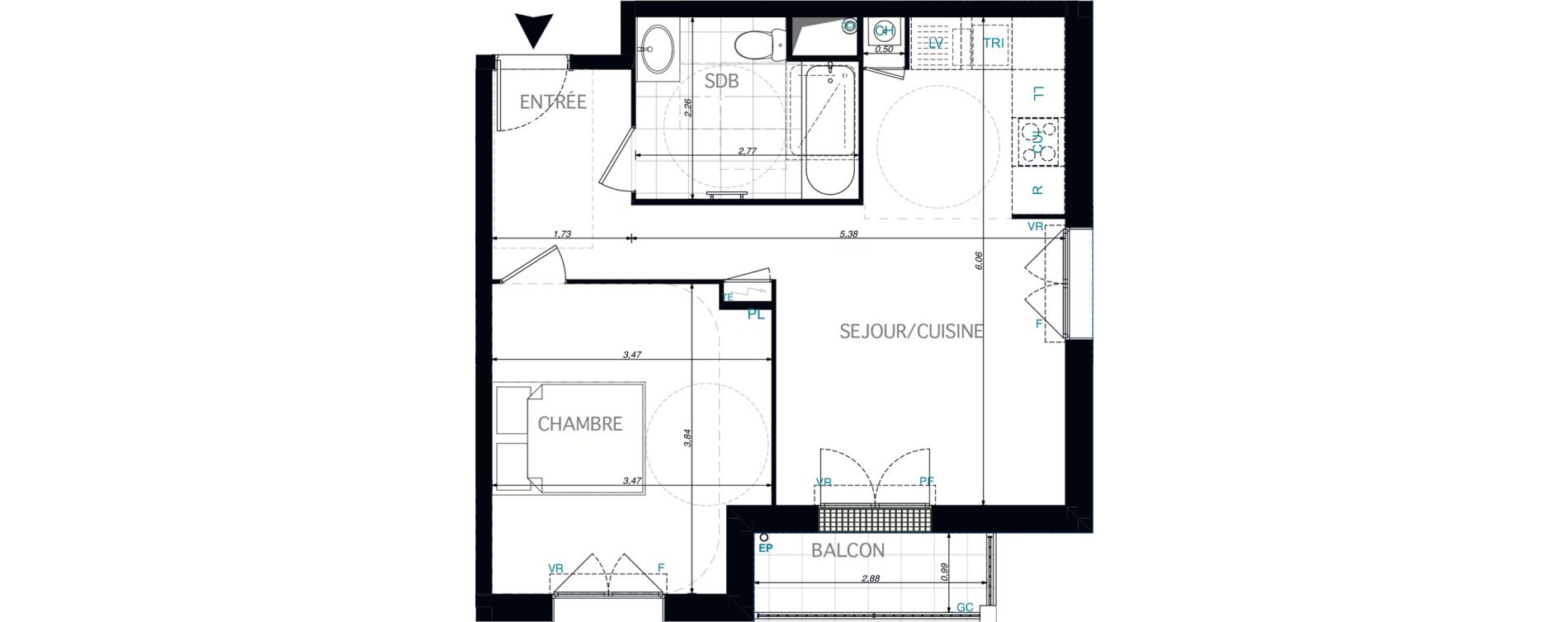 Appartement T2 de 43,64 m2 &agrave; Limeil-Br&eacute;vannes O c&oelig;ur de limeil