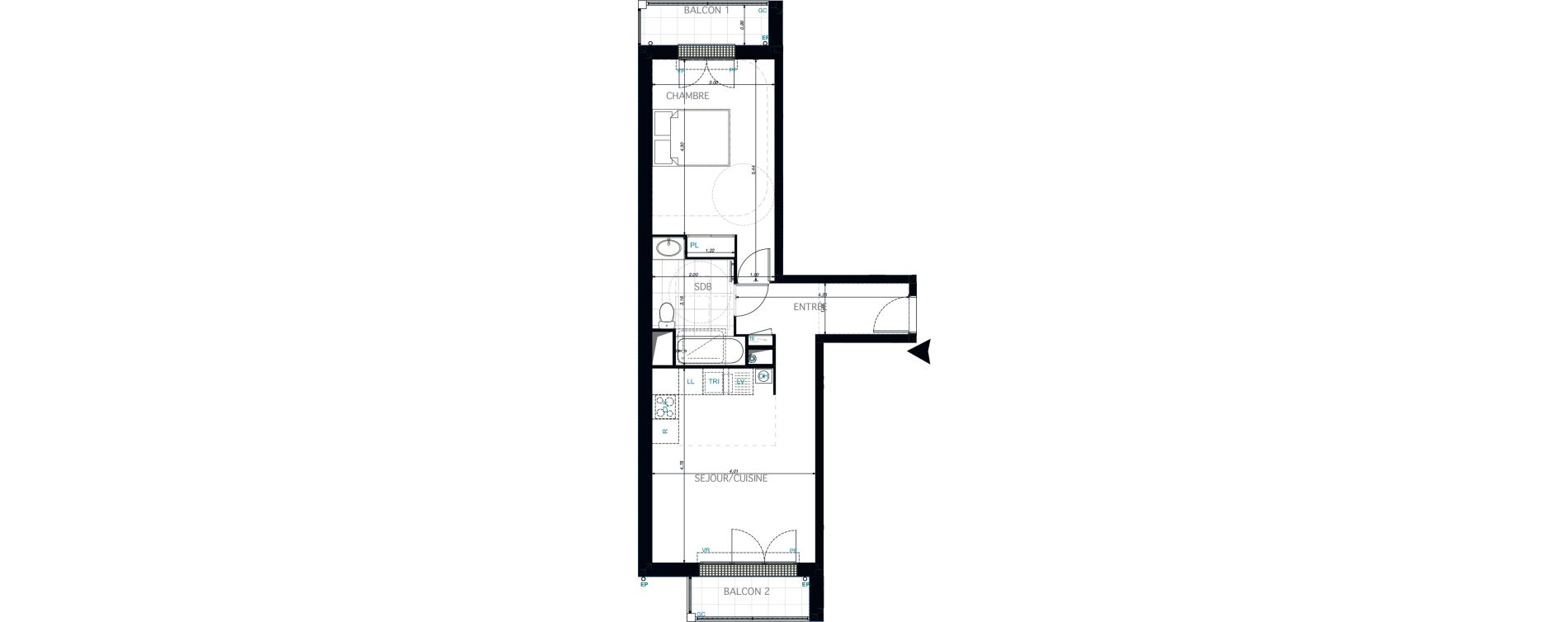 Appartement T2 de 45,05 m2 &agrave; Limeil-Br&eacute;vannes O c&oelig;ur de limeil