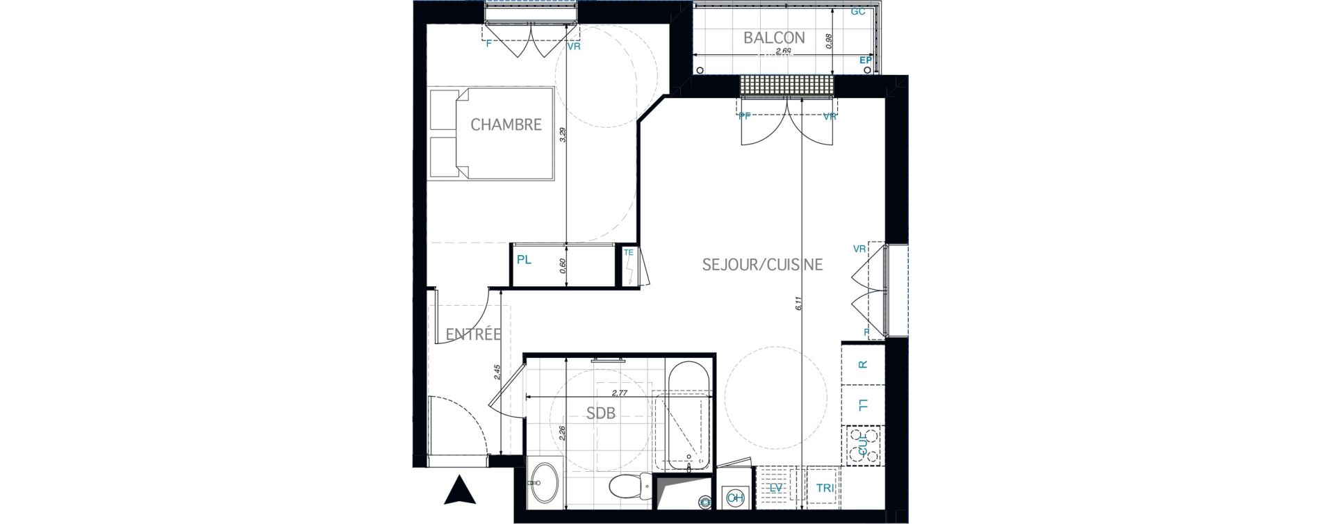 Appartement T2 de 42,90 m2 &agrave; Limeil-Br&eacute;vannes O c&oelig;ur de limeil