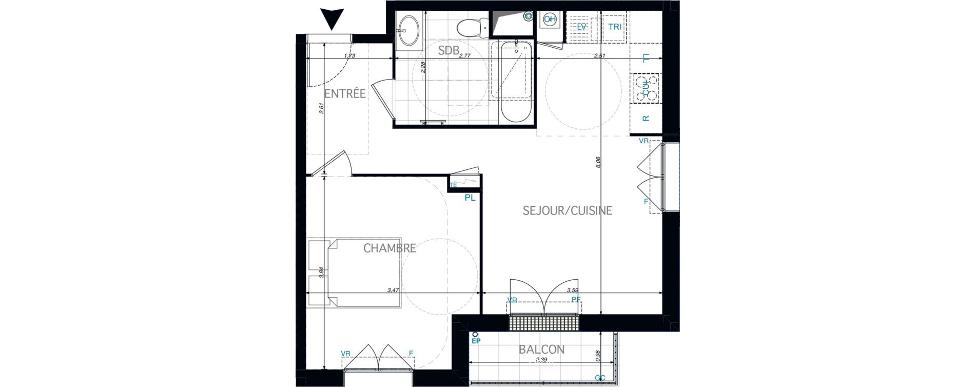 Appartement T2 de 43,40 m2 &agrave; Limeil-Br&eacute;vannes O c&oelig;ur de limeil