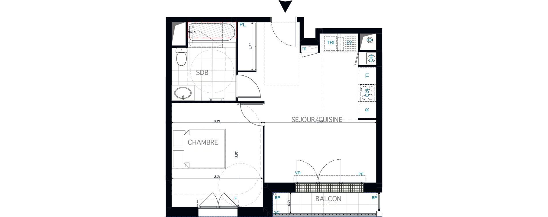 Appartement T2 de 40,38 m2 &agrave; Limeil-Br&eacute;vannes O c&oelig;ur de limeil