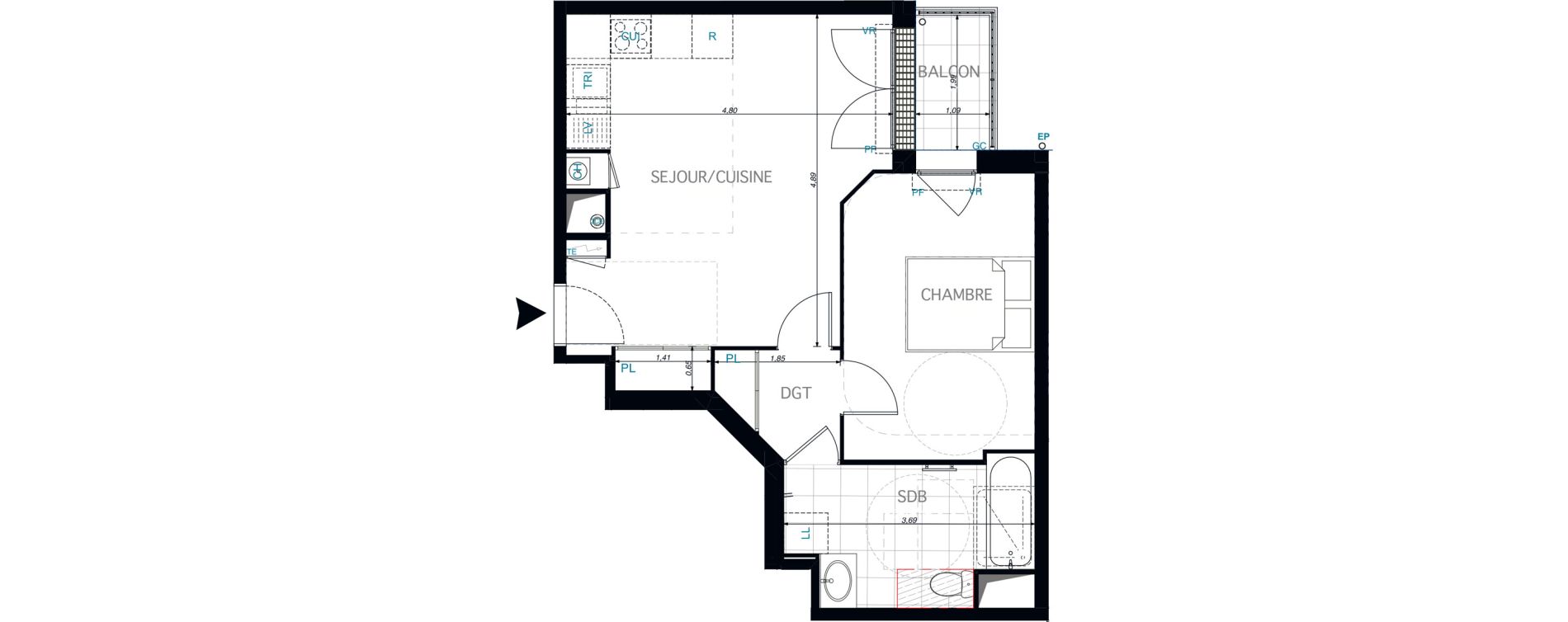 Appartement T2 de 42,98 m2 &agrave; Limeil-Br&eacute;vannes O c&oelig;ur de limeil