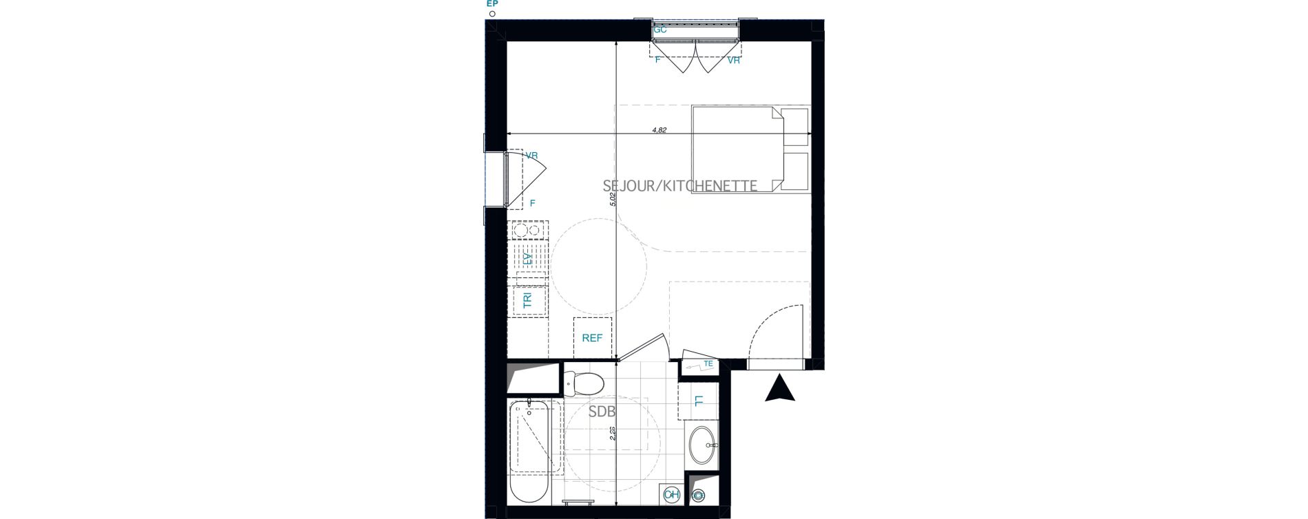 Appartement T1 de 30,84 m2 &agrave; Limeil-Br&eacute;vannes O c&oelig;ur de limeil