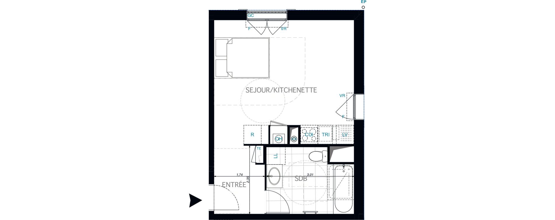 Appartement T1 de 30,46 m2 &agrave; Limeil-Br&eacute;vannes O c&oelig;ur de limeil