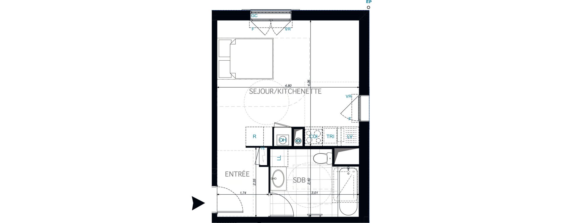 Appartement T1 de 30,46 m2 &agrave; Limeil-Br&eacute;vannes O c&oelig;ur de limeil