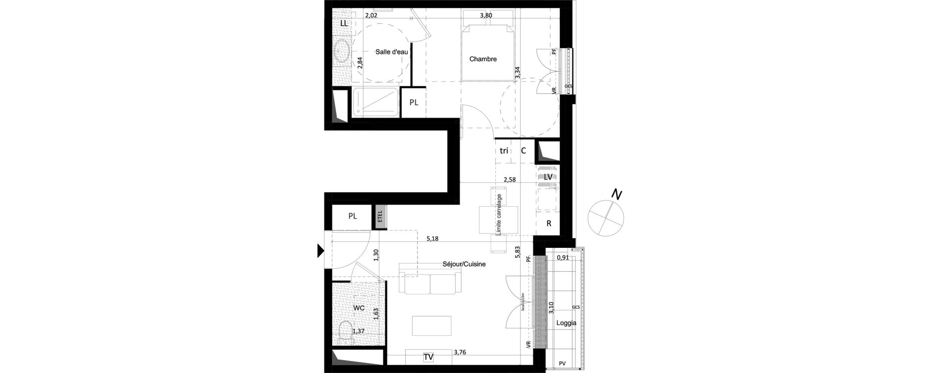 Appartement T2 de 42,20 m2 &agrave; Limeil-Br&eacute;vannes Centre