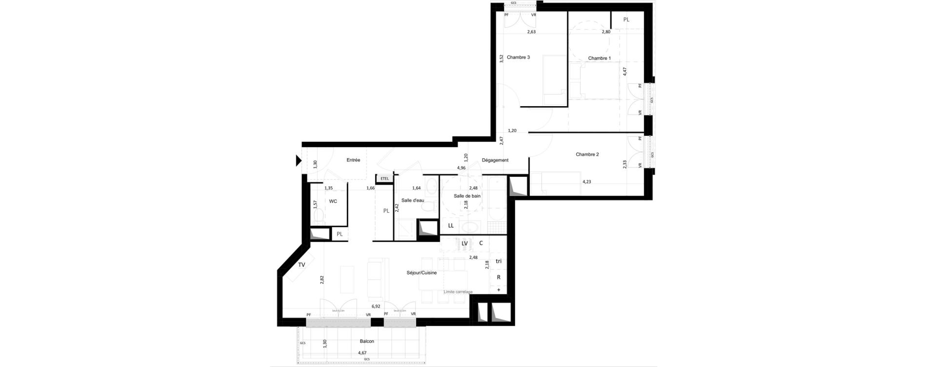 Appartement T4 de 80,60 m2 &agrave; Limeil-Br&eacute;vannes Centre