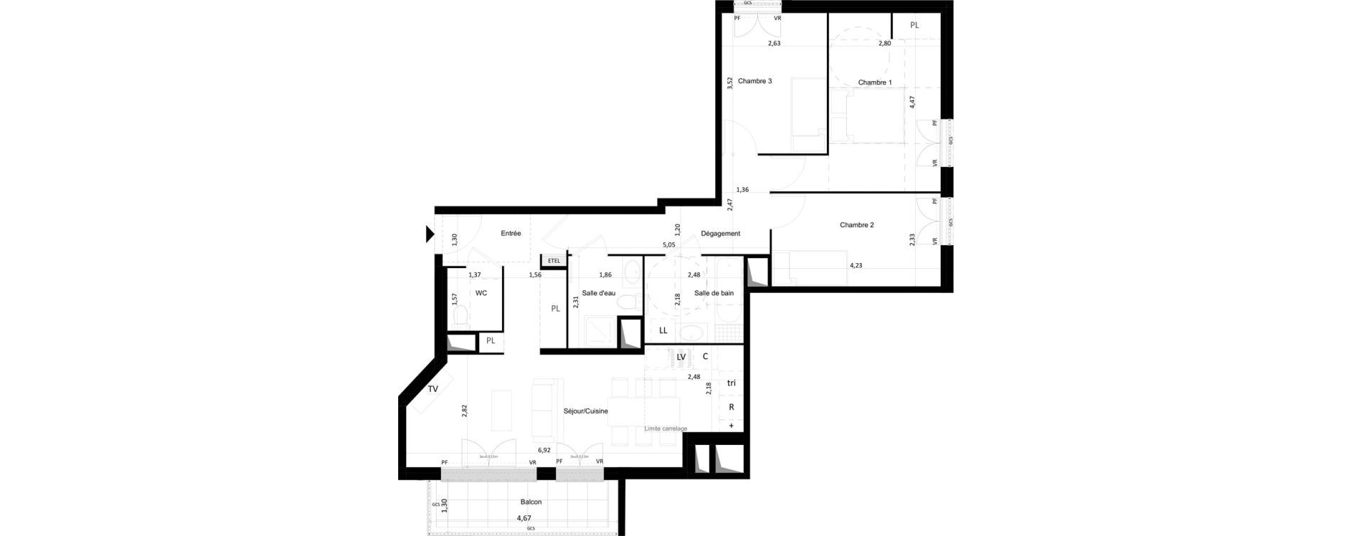 Appartement T4 de 81,20 m2 &agrave; Limeil-Br&eacute;vannes Centre