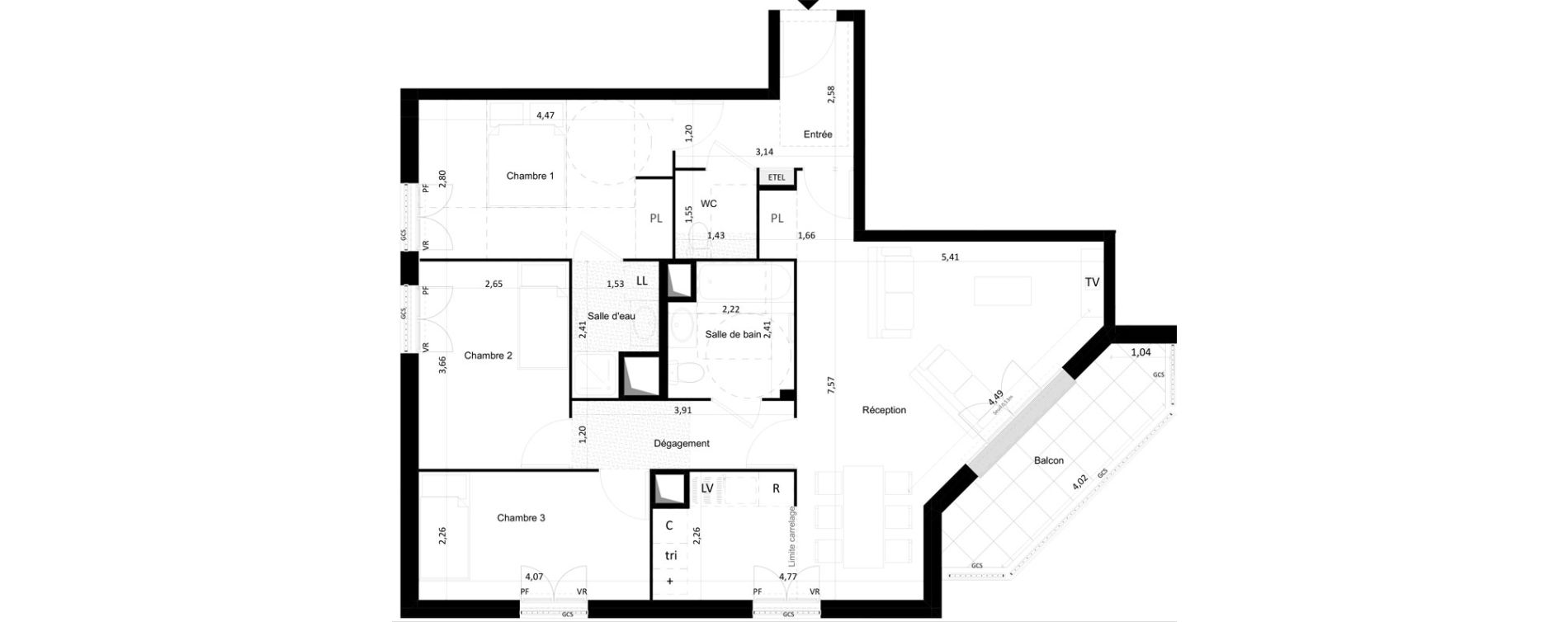 Appartement T4 de 83,10 m2 &agrave; Limeil-Br&eacute;vannes Centre