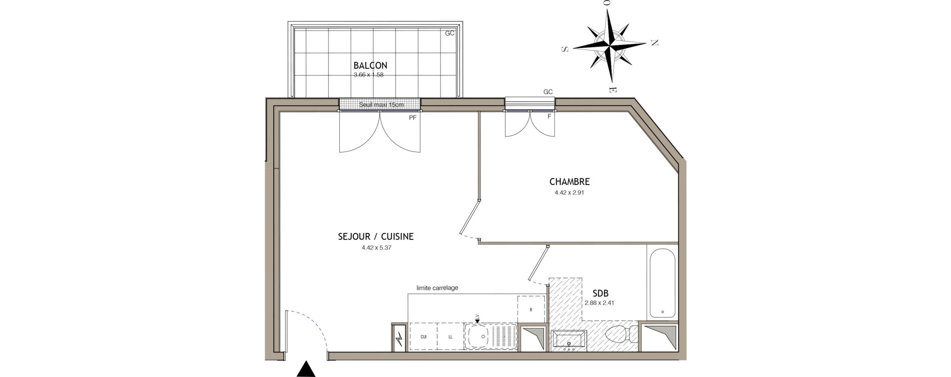 Appartement T2 de 45,17 m2 &agrave; Noiseau Centre