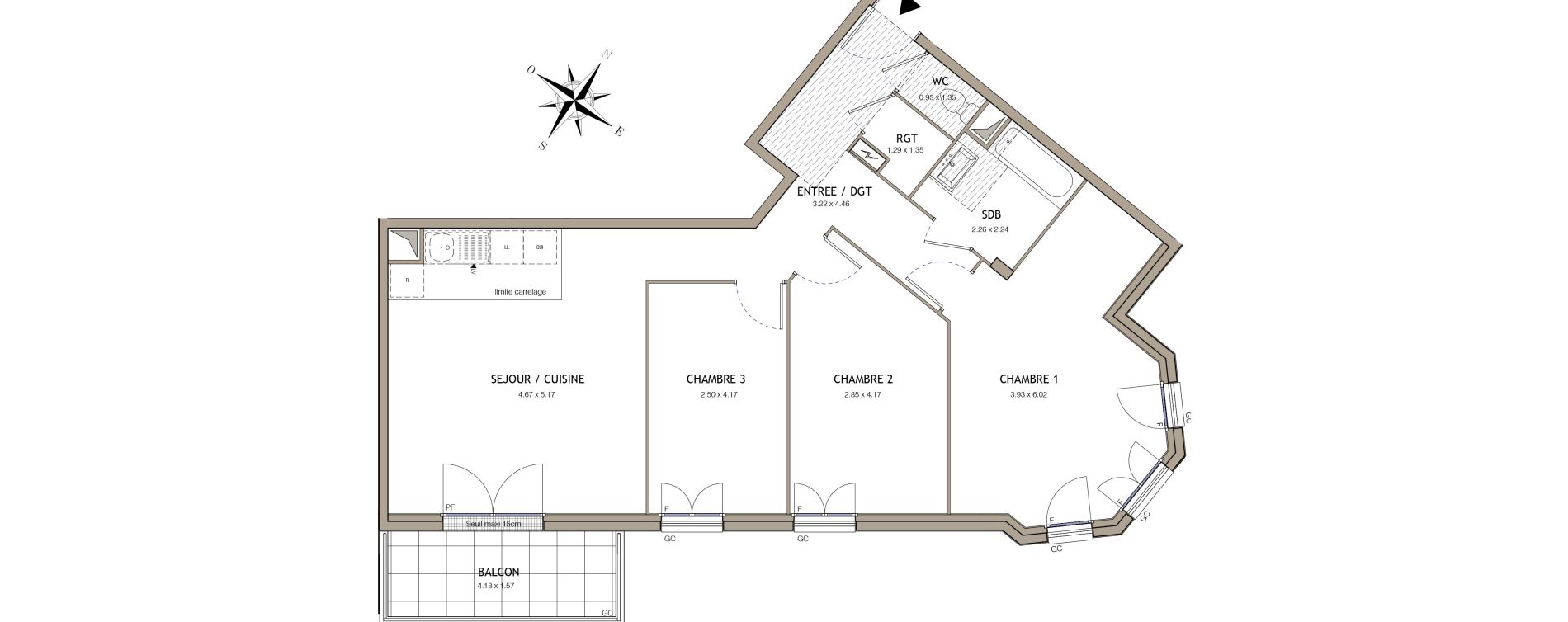 Appartement T4 de 83,59 m2 &agrave; Noiseau Centre