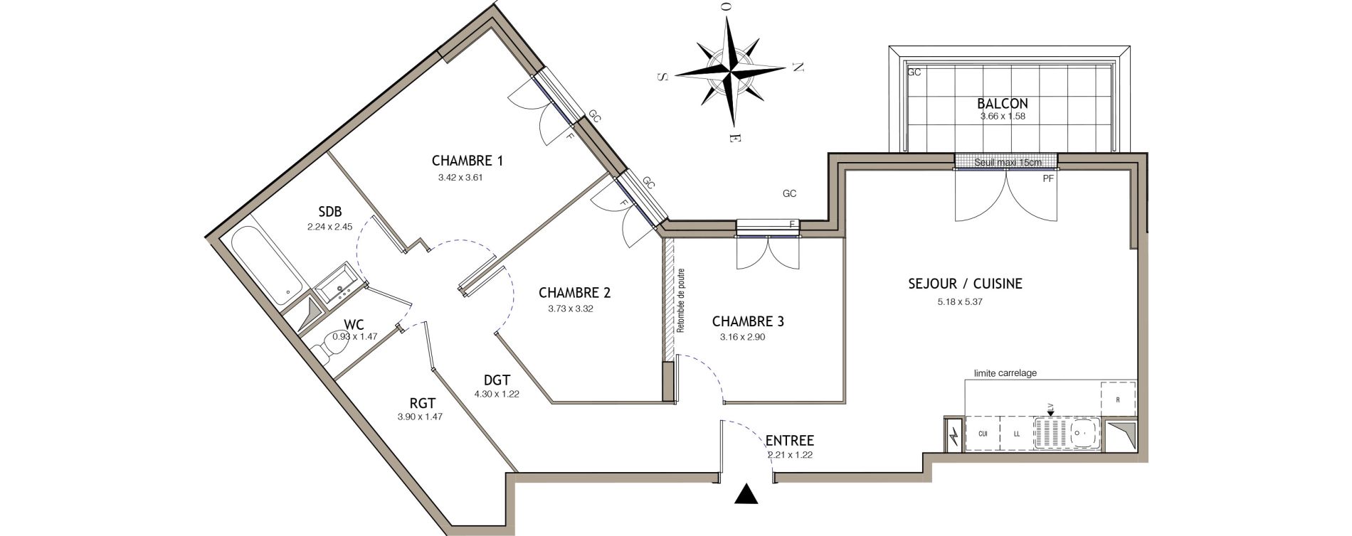 Appartement T4 de 79,25 m2 &agrave; Noiseau Centre