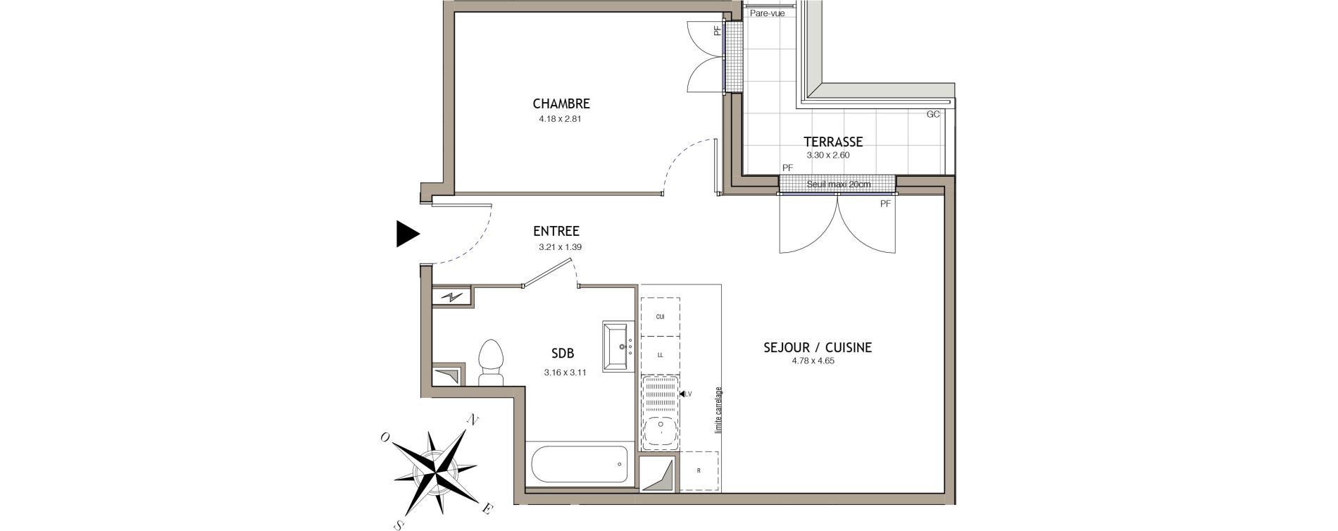 Appartement T2 de 45,16 m2 &agrave; Noiseau Centre