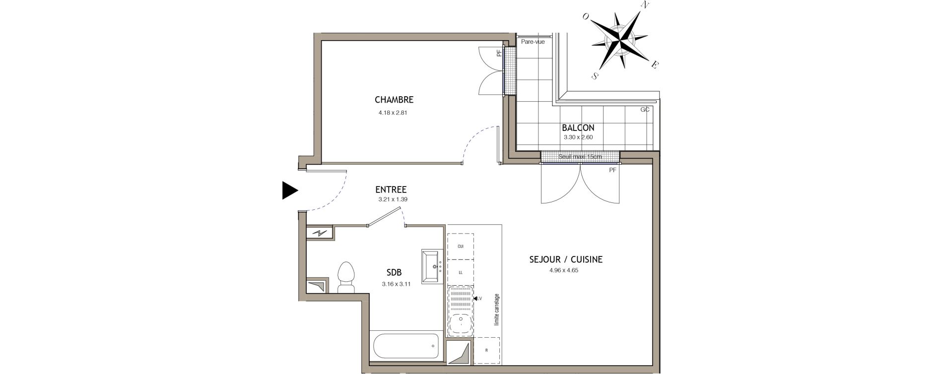 Appartement T2 de 45,16 m2 &agrave; Noiseau Centre
