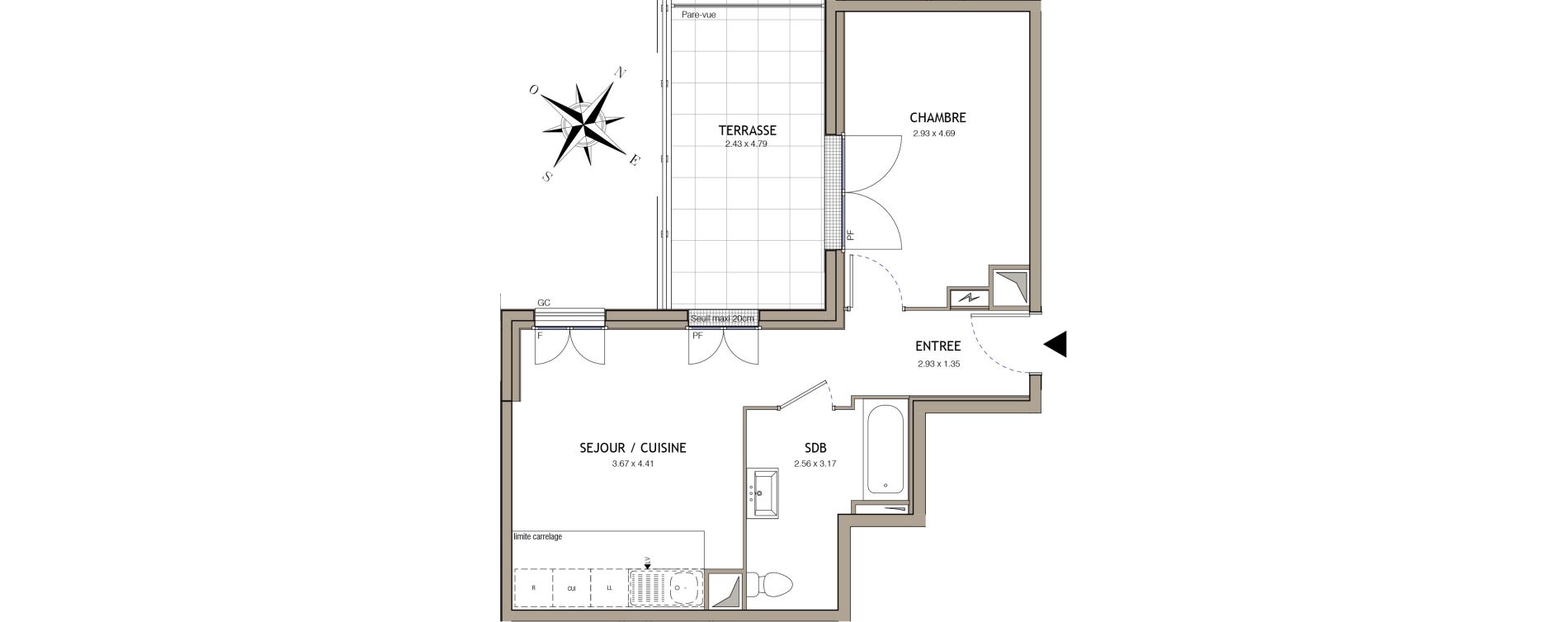 Appartement T2 de 41,27 m2 &agrave; Noiseau Centre