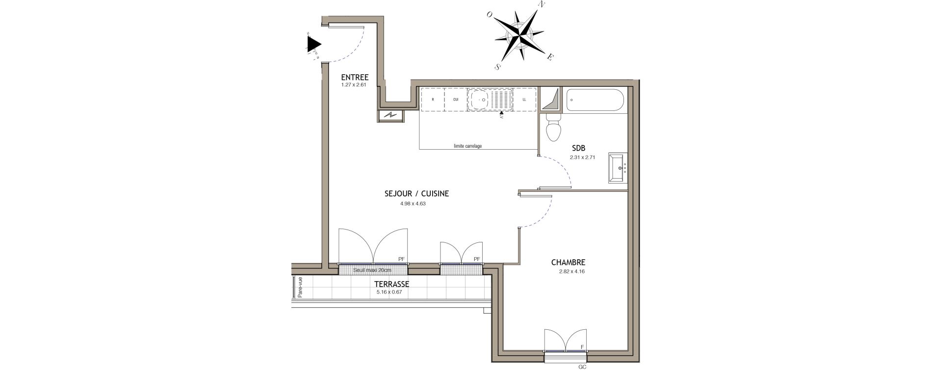 Appartement T2 de 44,20 m2 &agrave; Noiseau Centre