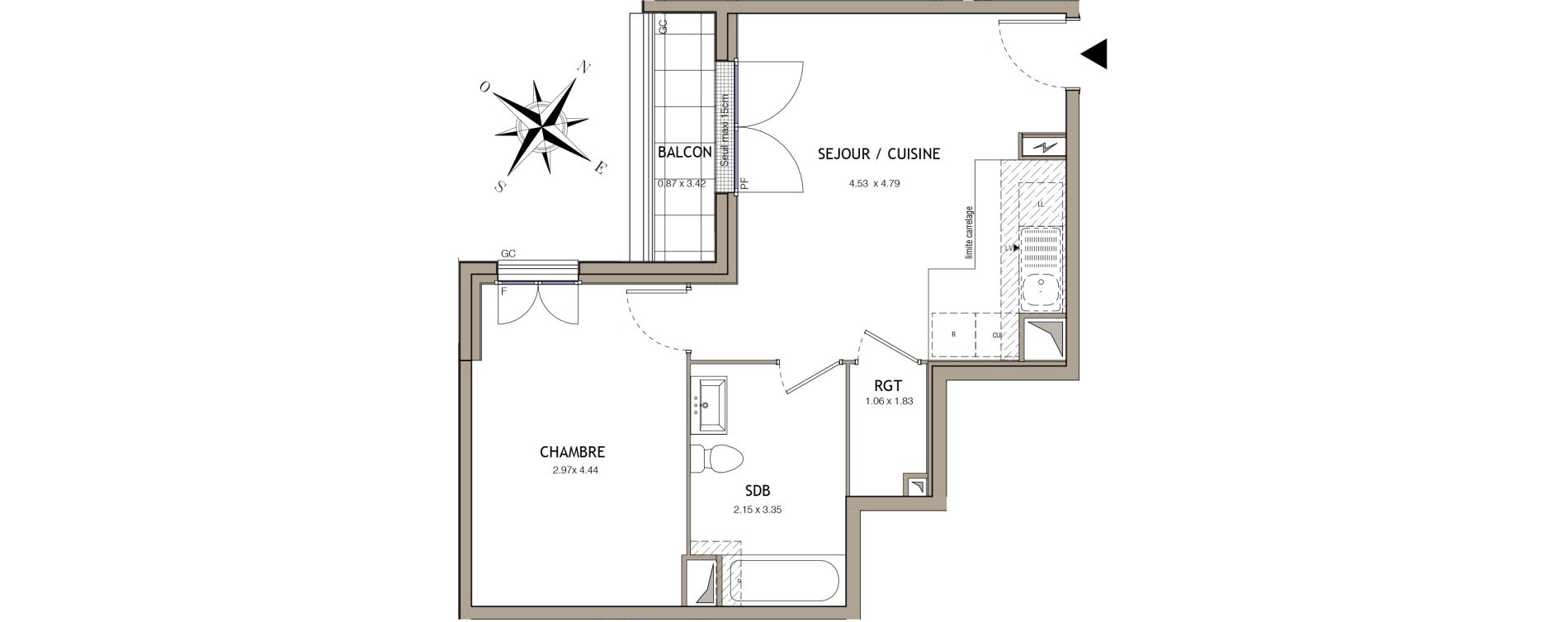 Appartement T2 de 43,43 m2 &agrave; Noiseau Centre
