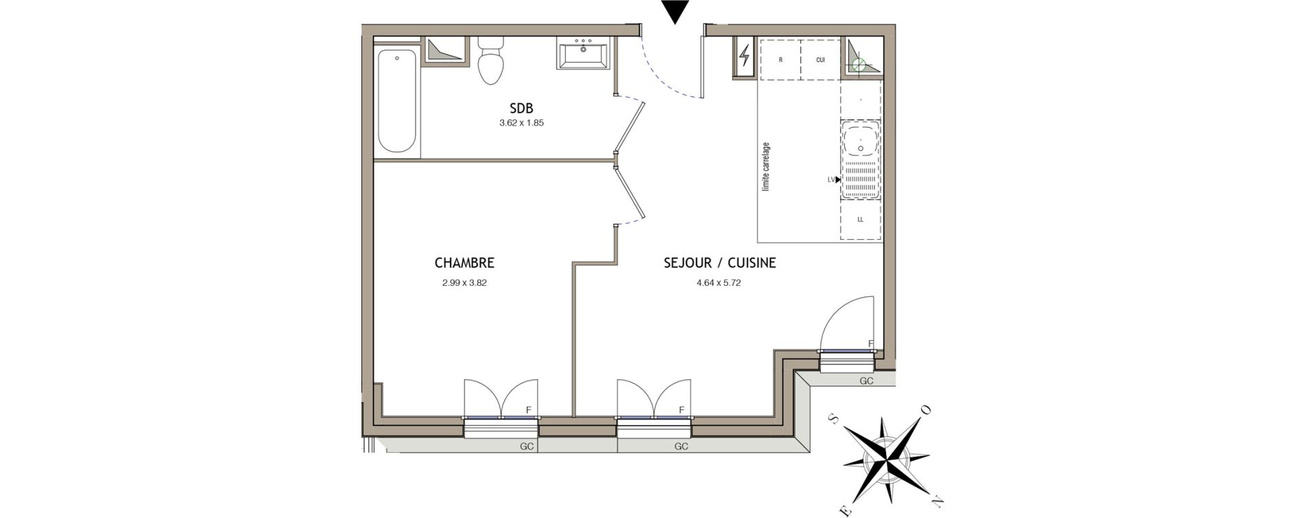 Appartement T2 de 40,55 m2 &agrave; Noiseau Centre