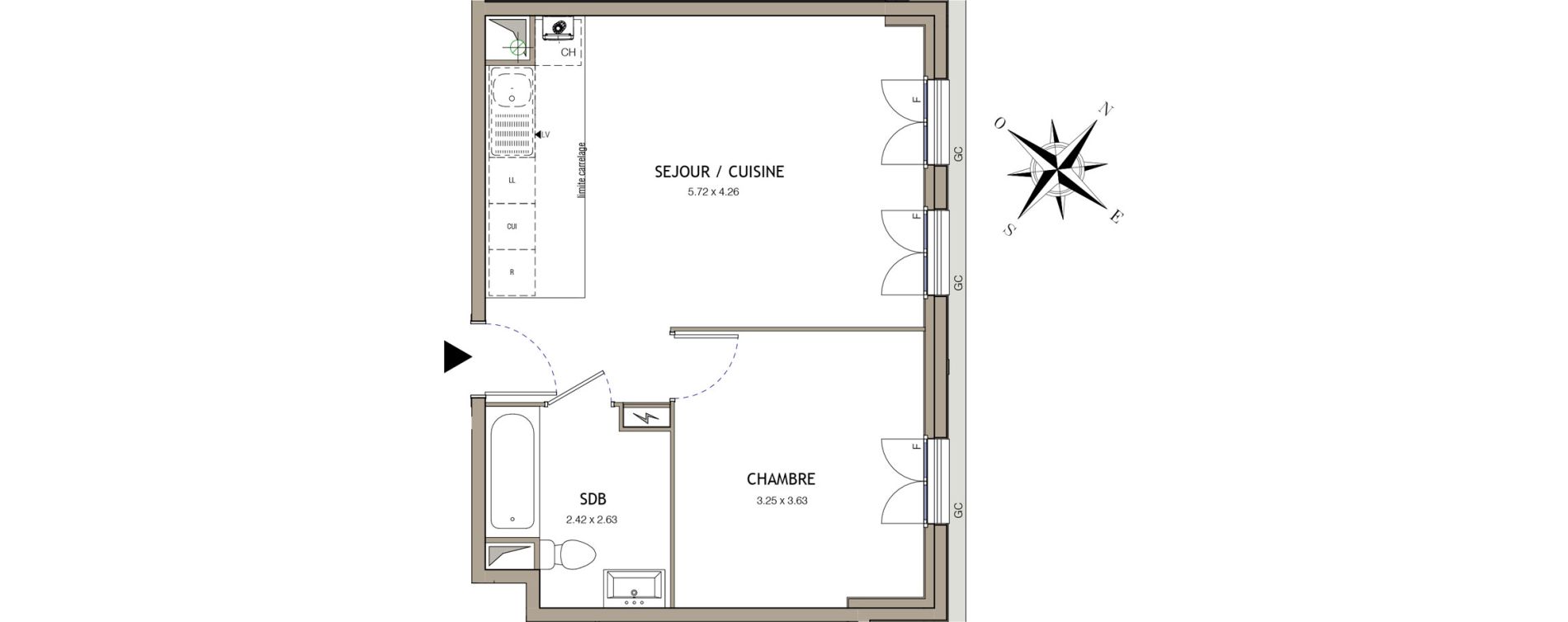 Appartement T2 de 42,18 m2 &agrave; Noiseau Centre