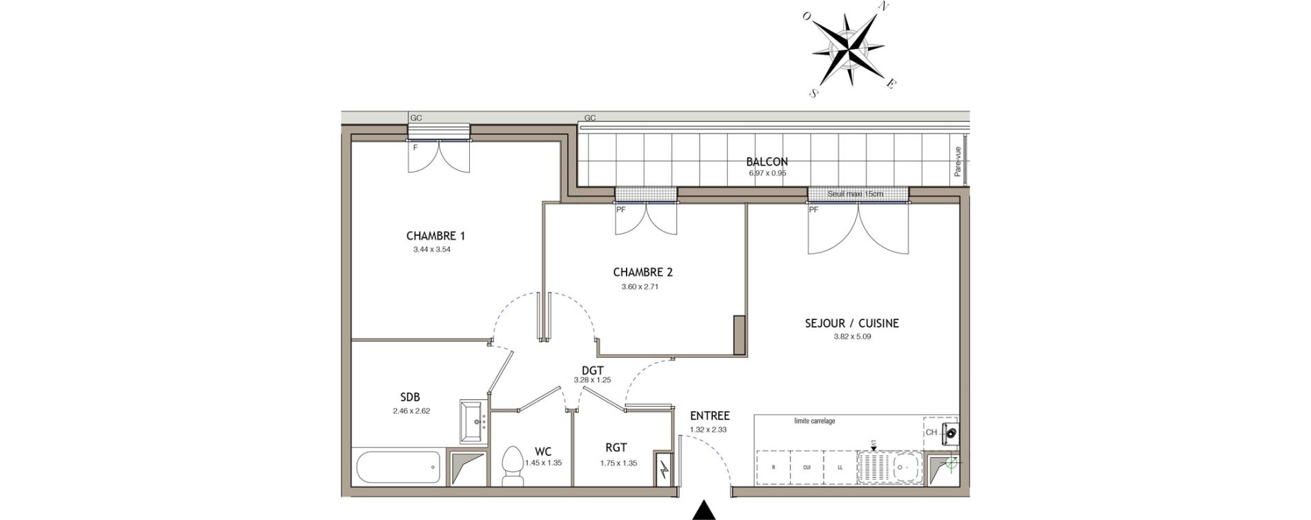 Appartement T3 de 57,56 m2 &agrave; Noiseau Centre