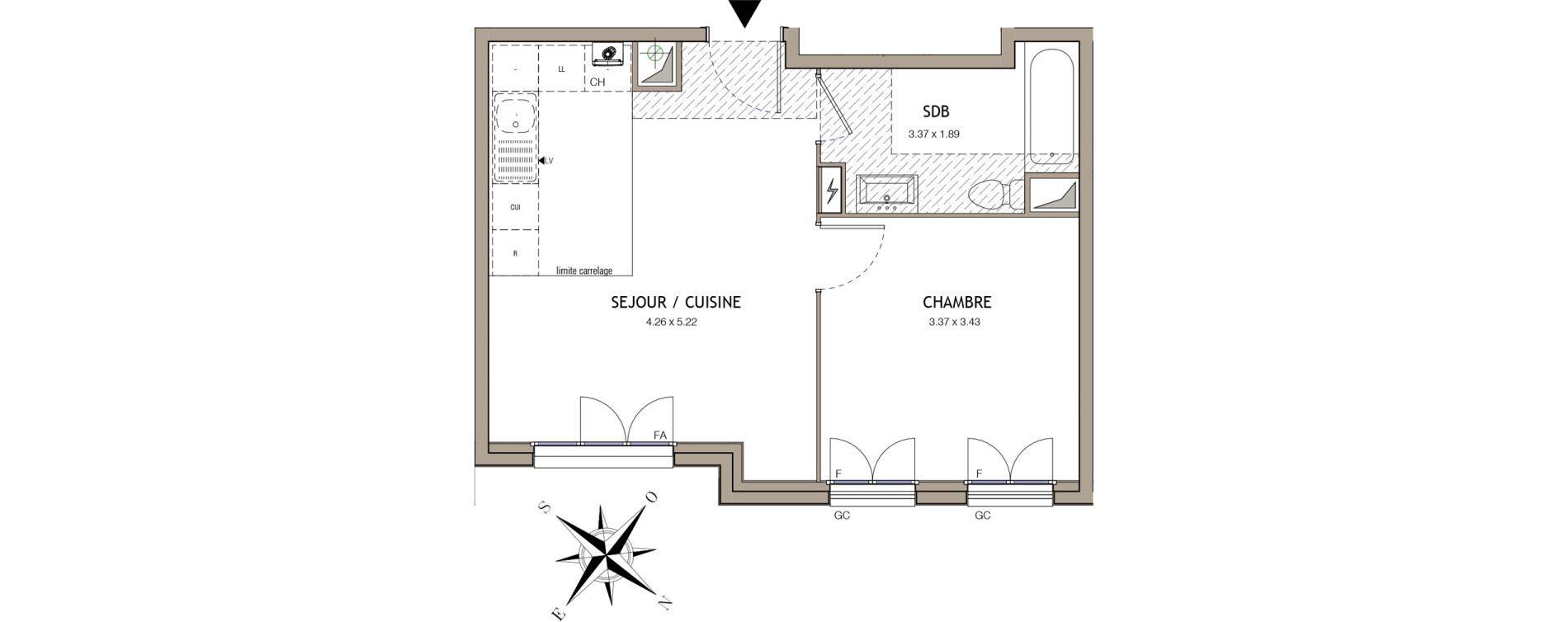 Appartement T2 de 39,76 m2 &agrave; Noiseau Centre