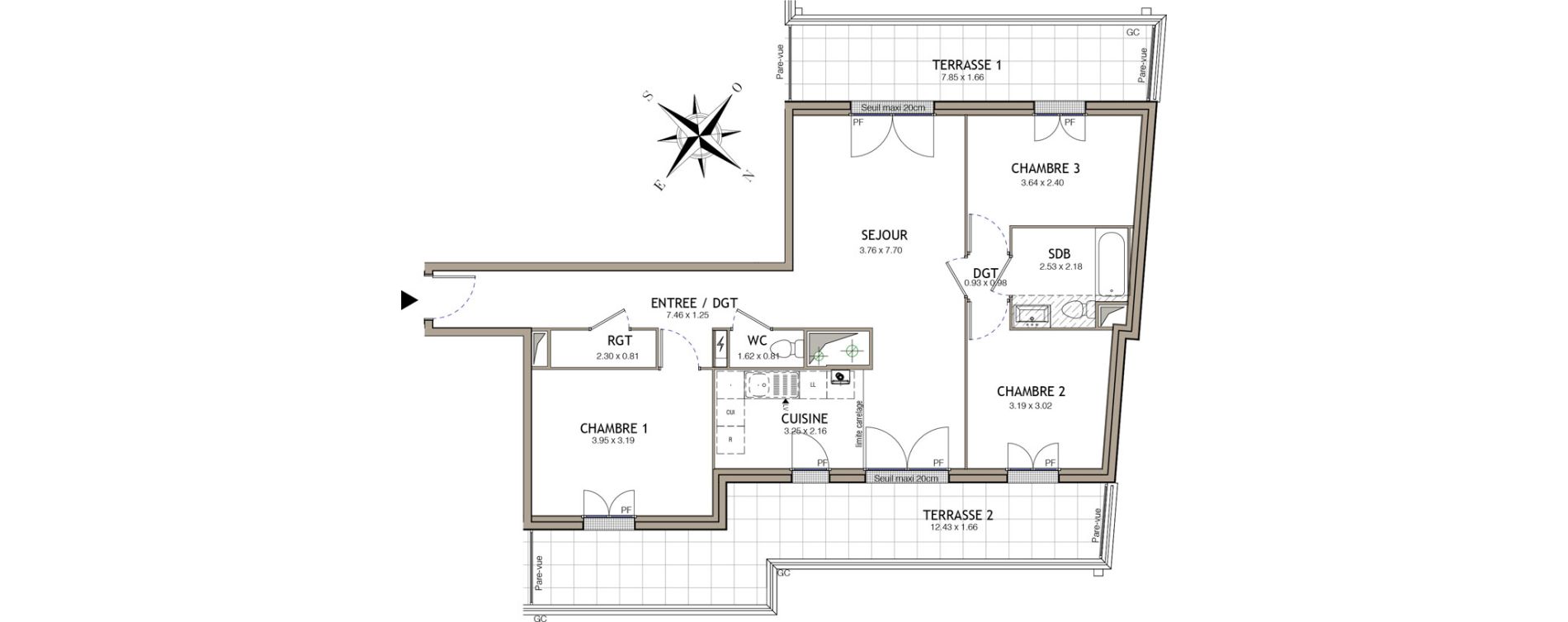 Appartement T4 de 82,92 m2 &agrave; Noiseau Centre
