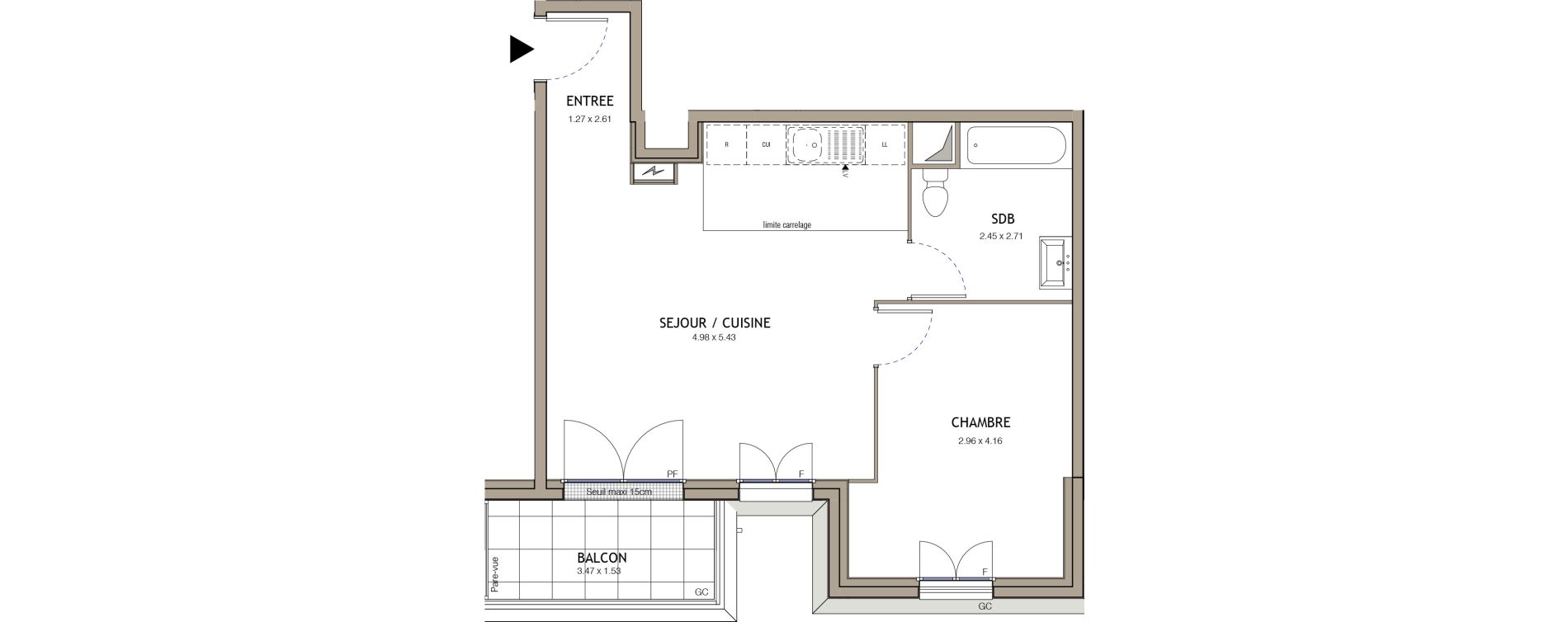 Appartement T2 de 48,47 m2 &agrave; Noiseau Centre