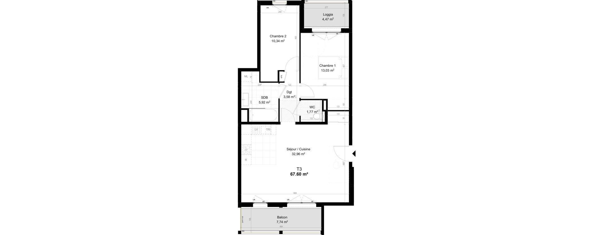 Appartement T3 de 67,60 m2 &agrave; Orly Carri&egrave;res - sentiers