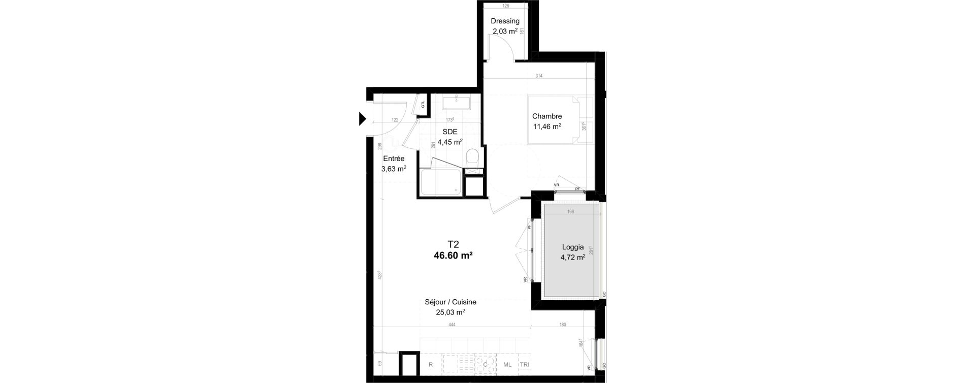 Appartement T2 de 46,60 m2 &agrave; Orly Carri&egrave;res - sentiers
