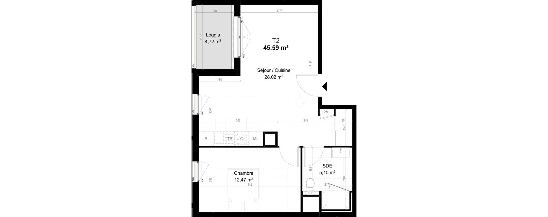 Appartement T2 de 45,59 m2 &agrave; Orly Carri&egrave;res - sentiers