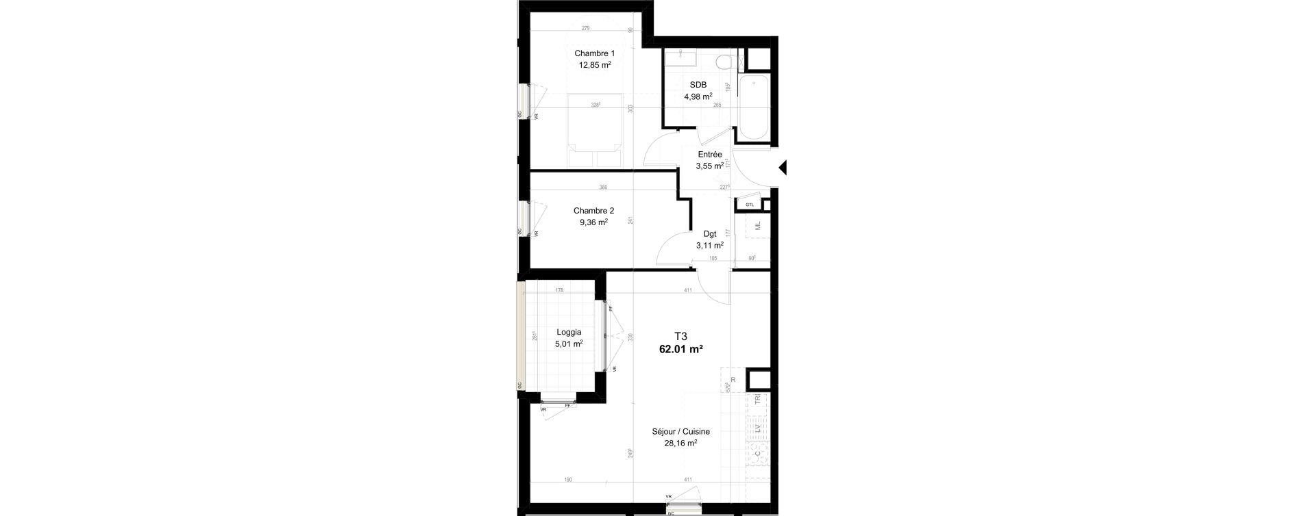 Appartement T3 de 62,01 m2 &agrave; Orly Carri&egrave;res - sentiers
