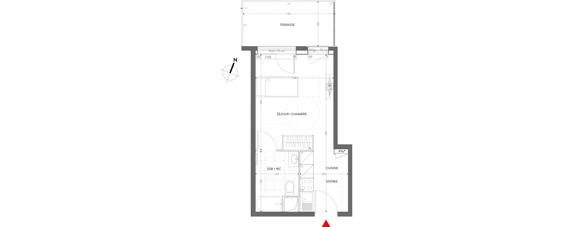 Appartement T1 de 25,11 m2 &agrave; Orly Carri&egrave;res - sentiers