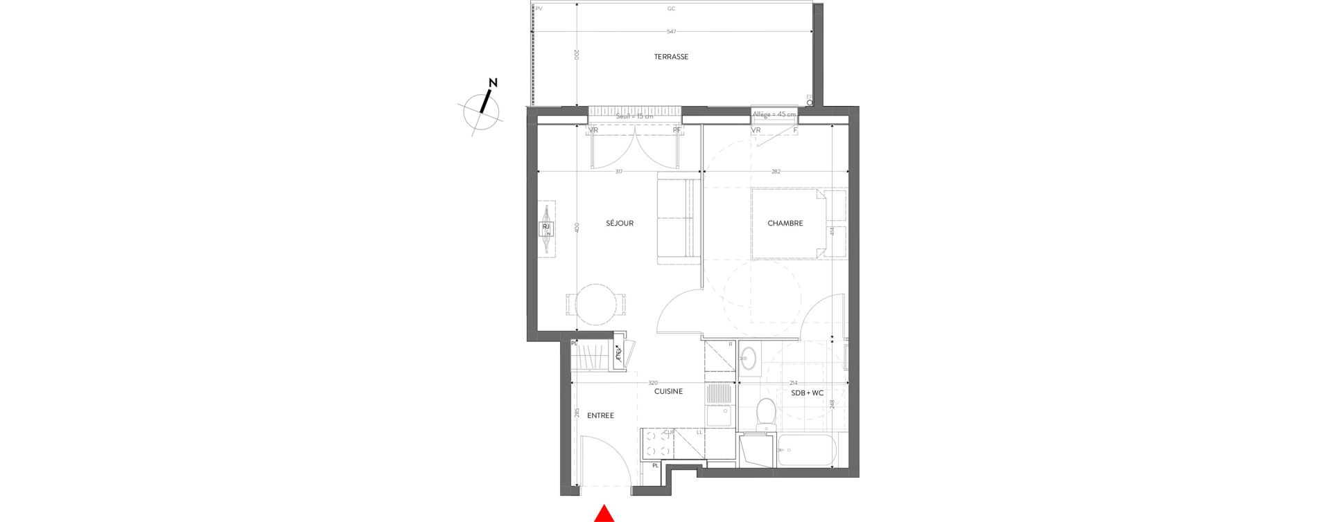 Appartement T2 de 37,44 m2 &agrave; Orly Carri&egrave;res - sentiers